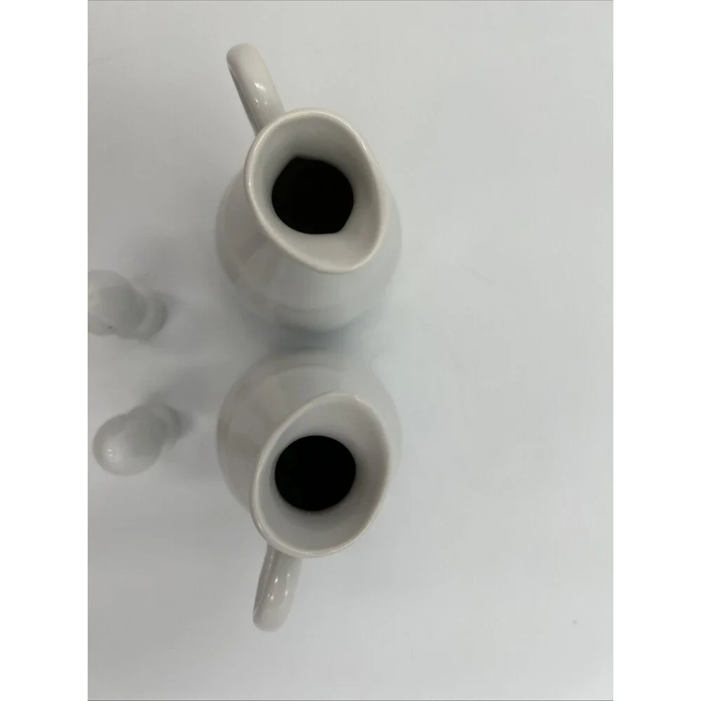 Pillivuyt Barrel Oil Vinegar Cruet Set 2 White Porcelain France w/Stoppers - EUC